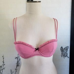 [JLO] Pink & Black Mesh Demi Bra Ruffle Trim 34C